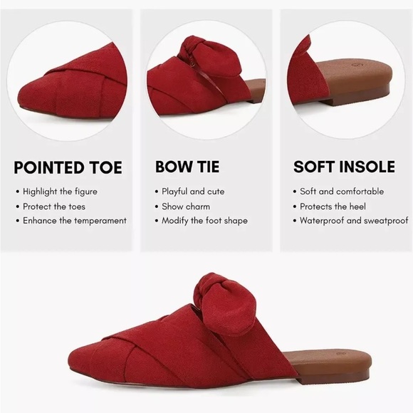 NEW Red Pointed Toe Flat Mules Bowknot Slip on Woven Crisscross Low Heel Sz 6.5 - Picture 4 of 10